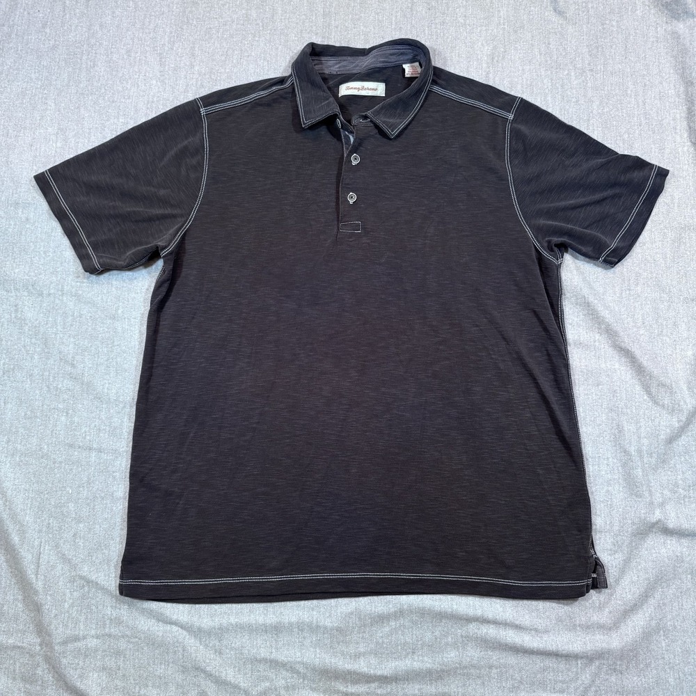 Tommy Bahama Polo Shirt Mens XL Black Gray Modal Blend Casual Contrast Stitching